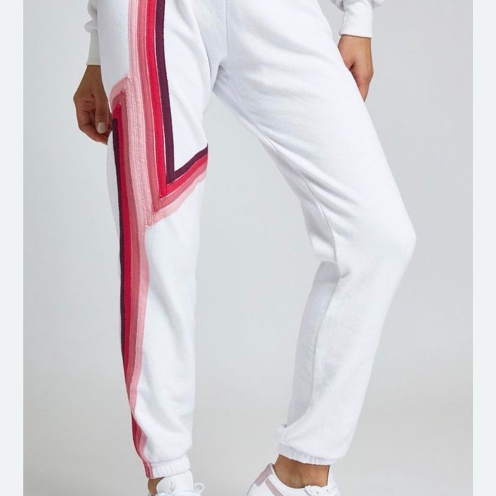 Aviator Nation White & Pink Blaze Stipe Joggers